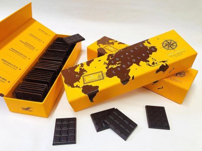 Création pack coffret dégustation VOYAGES EN CHOCOLATS
